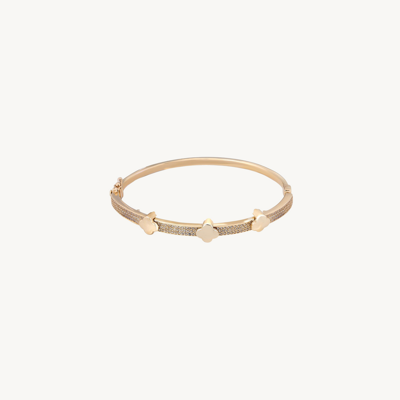 Golden Clover Sparkle Bracelet front view with three clover motifs